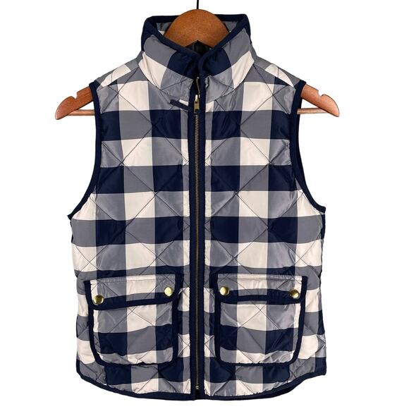 J. Crew Quilted Puffer Vest Women's XS Petite Excursion Buffalo Plaid Check Down - Picture 1 of 9